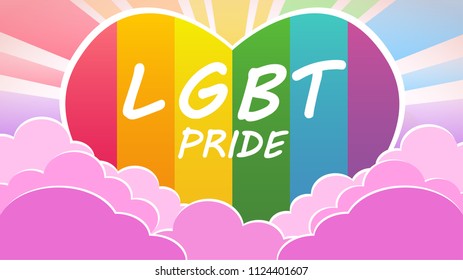 Lgbt pride colorful sky with clouds and sun heart