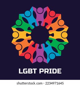 LGBT Pride Day.  Teamwork people together community logo. Vector isolated on blue background.  