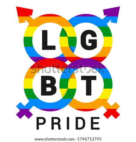 Lgbt pride with double venus and mars signs, symbols multicolor logo, banner. Homosexual, lesbian, bisexual, gay, transgender rainbow emblem. Vector Lgbt sign isolated on white background.