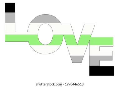 LGBT pride flag, Agender PRIDE. Multicolored peace flag movement. Original colors symbol. In the form of the word love