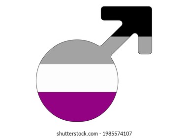 LGBT pride flag, Asexual PRIDE. Multicolored peace flag movement. Original colors symbol. In the shape of the sign of Mars