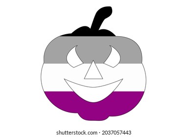 LGBT pride flag, Asexual PRIDE. Multicolored peace flag movement. Original colors symbol. Pumpkin shaped, jack halloween