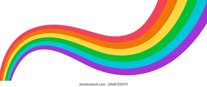 LGBT Pride Flag banner. Wavy rainbow ribbon in Pride parade Colors isolated on transparent background. Vector Illustration for social media Pride month designs.