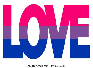 LGBT pride flag, Bisexual PRIDE. Multicolored peace flag movement. Original colors symbol. In the form of the word love