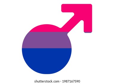 Bandera del orgullo LGBT, ORGULLO bisexual. Movimiento de bandera de la paz multicolor. Símbolo de color original. En forma de signo de Marte