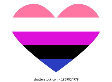 LGBT pride flag, Genderfluid PRIDE. Multicolored peace flag movement. Original colors symbol. In the shape of a heart