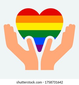 LGBT pride flag, in heart shape icon on white background, vector illustration