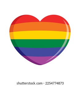 LGBT pride flag in heart shape icon vector. LGBT valentine love heart shape graphic design element isolated on a white background. Gay Pride symbol vector