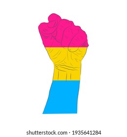 LGBT pride flag, rainbow flag background. Multicolored peace flag movement. Original colors symbol. Hand clenched into a fist