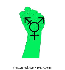 LGBT-Flagge, Hintergrund der Regenbogenflagge. Multicfarbene Friedensflaggenbewegung. Original Farbsymbol. Hand in eine Faust geklemmt