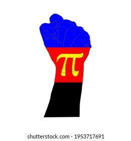 LGBT-Flagge, Hintergrund der Regenbogenflagge. Multicfarbene Friedensflaggenbewegung. Original Farbsymbol. Hand in eine Faust geklemmt
