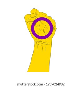 LGBT pride flag, rainbow flag background. Multicolored peace flag movement. Original colors symbol. Hand clenched into a fist