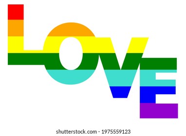 LGBT pride flag, rainbow flag background. Multicolored peace flag movement. Original colors symbol. In the form of the word love