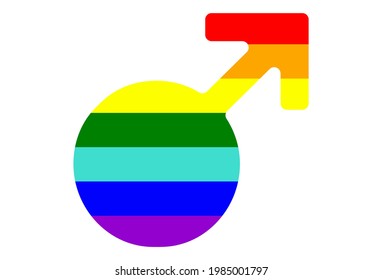 LGBT pride flag, rainbow flag background. Multicolored peace flag movement. Original colors symbol. In the shape of the sign of Mars