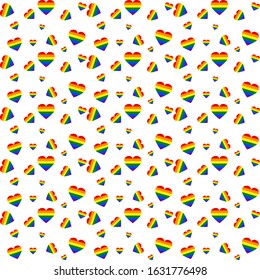 LGBT Pride Flag Or Rainbow Pride Flag With Heart Pattern. Seamless Background.