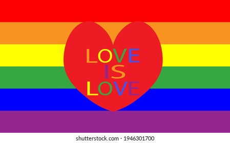 LGBT pride flag rainbow love is love symbol sign with a red heart logo art