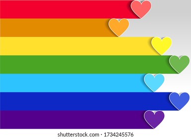 LGBT pride flag or rainbow pride flag on heart background