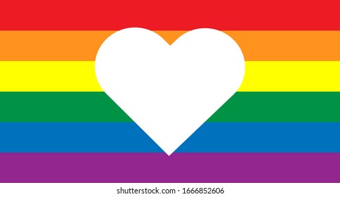 LGBT pride flag or Rainbow pride flag with White Heart center include of Lesbian, gay, bisexual, and transgender flag of LGBT organization. Love symbol concept in Vector illustration