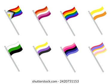 Bandera del Orgullo LGBT. Bandera de la comunidad del orgullo en el asta.