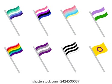 LGBT Pride flag set. Pride community flag on flagpole.