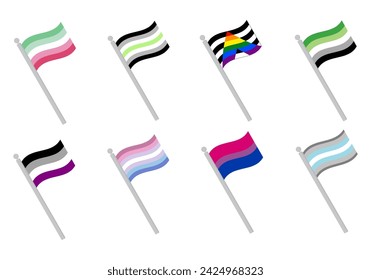 Bandera del Orgullo LGBT. Bandera de la comunidad del Orgullo en asta de bandera.