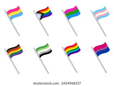 LGBT Pride flag set. Pride community flag on flagpole.