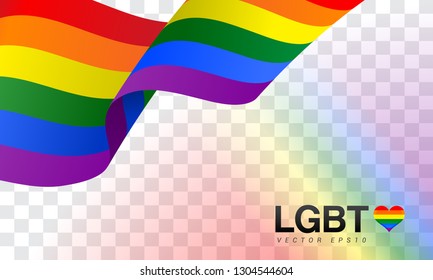 LGBT Pride Flag Vector Illustration. Rainbow Flag Waving On Transparent Background. 