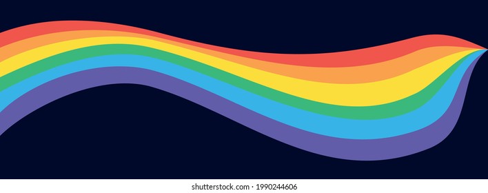 Fondo de la ola del Orgullo LGBT. Ilustración de la bandera arcoiris del Orgullo Gay LGBTQ aislada de fondo oscuro. Modelo, plantilla de cartel vectorial para el mes del orgullo