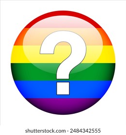 LGBT PRIDE flag with white question mark button on white background