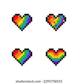 LGBT pride heart logo icon sign Pixel design Trendy colorful style Rainbow love concept Human rights and tolerance Fashion print for clothes apparel greeting invitation card banner poster flyer cover