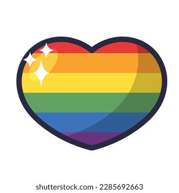 Lgbt pride heart. Rainbow flag love symbol. Diversity and freedom. Flat style vector icon with shadows and sparks.