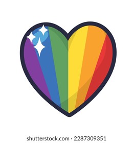 Lgbt pride heart. Rainbow flag love symbol. Diversity and freedom. Flat style vector icon with shadows and sparks.