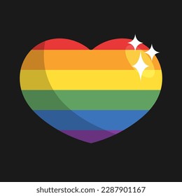 Lgbt pride heart. Rainbow flag love symbol. Diversity and freedom. Flat style vector icon with shadows and sparks.