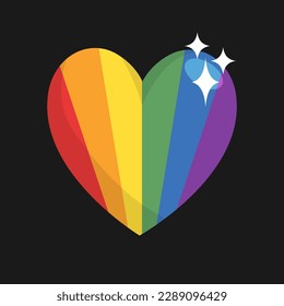 Lgbt pride heart. Rainbow flag love symbol. Diversity and freedom. Flat style vector icon with shadows and sparks.