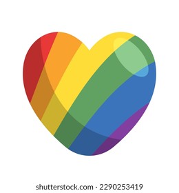 El corazón del orgullo LGBT. Símbolo de amor de la bandera arcoiris. Diversidad y libertad. Icono vectorial de estilo plano con sombras y chispas.