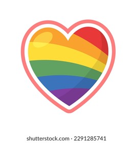 Lgbt pride heart. Rainbow flag love symbol. Diversity and freedom. Flat style vector icon with shadows and sparks.