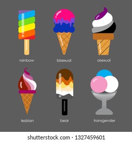 LGBT pride icons set  in a form of Ice Cream. - Vector