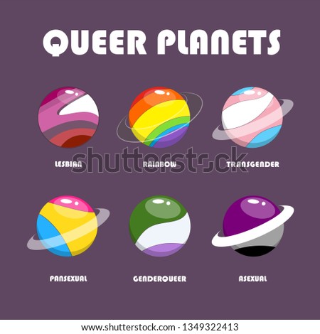 LGBT pride icons set  in a form of planets