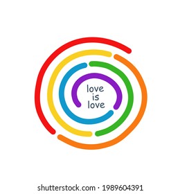 LGBT pride logo icon sign Spiral symbol Flag month concept Love rainbow emblem Hand drawn Human rights tolerance Cartoon doodle style Fashion print clothes apparel greeting invitation card cover flyer