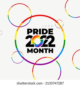 LGBT Pride Month 2022 concept. Freedom rainbow flag. 2022 Gay parade annual summer event. Love, freedom, support, peace flat. Vector illustration. Isolated on white background.