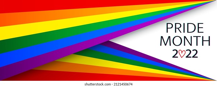 LGBT Pride Month 2022 vector concept. Freedom rainbow flag with shadows isolated on white background. Gay parade annual summer event.