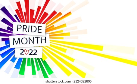 LGBT Pride Month 2022 vector concept. Rainbow rays and text on white background, vector. Gay parade annual summer event.