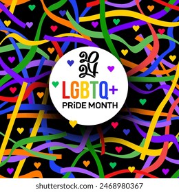 LGBT pride month 2024. Background, poster, postcard, banner design. Colored distorted wave monochrome textured. Colorful stripes vector texture stripe deformation. Vector illustration.