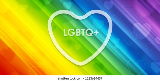 LGBT Pride Month abstract colorful background with hearts and blurred stripes. Vector design