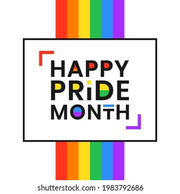 LGBT Pride month, annual celebration in June. Lesbian Gay Bisexual Transgender Queer. Holiday of human rights and tolerance. Vector illustration of LGBTQ banner template at rainbow colors background.