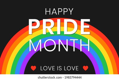 LGBT Pride month, annual celebration in June. Lesbian Gay Bisexual Transgender Queer. Holiday of human rights and tolerance. Vector illustration of LGBTQ banner template at rainbow colors background.
