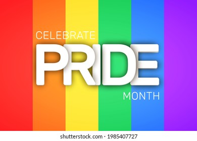 LGBT Pride month, annual celebration in June. Lesbian Gay Bisexual Transgender Queer. Holiday of human rights and tolerance. Vector illustration of LGBTQ banner template at rainbow colors background.