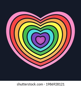 LGBT pride month banner with rainbow heart. Heart with LGBT flag colors. Creative retro sign for Pride month. Vector illustration