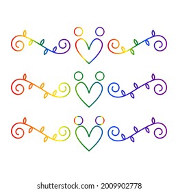 LGBT Pride Month. Pride day line logo. LGBT Pride heart colors. Vector illustration isolated on white background