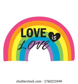 LGBT pride month. Pride day rainbow logo. Love is love quote.